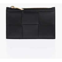 Portofele Braided Leather Card Holder With Zip Femei