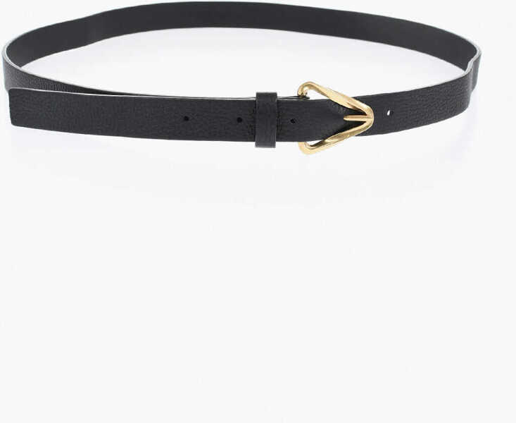 Curele Bottega Veneta Textured Leather Slim Fit Belt With Golden Effect Buckle 20M Black Femei (BM 19707917) 2