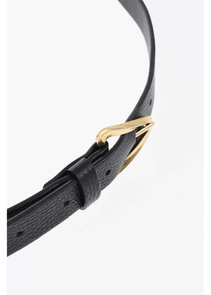 Curele Bottega Veneta Textured Leather Slim Fit Belt With Golden Effect Buckle 20M Black Femei (BM 19707917) 3
