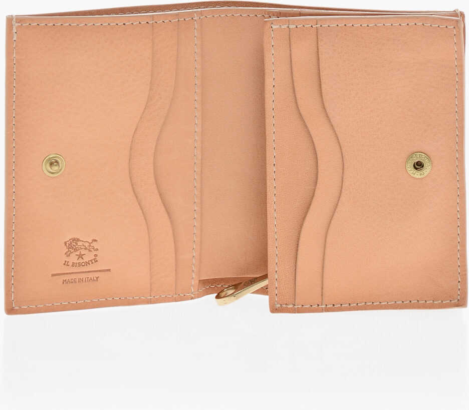 Portofele IL BISONTE Textured Leather Wallet With Zip Brown Femei (BM 19707920) 3