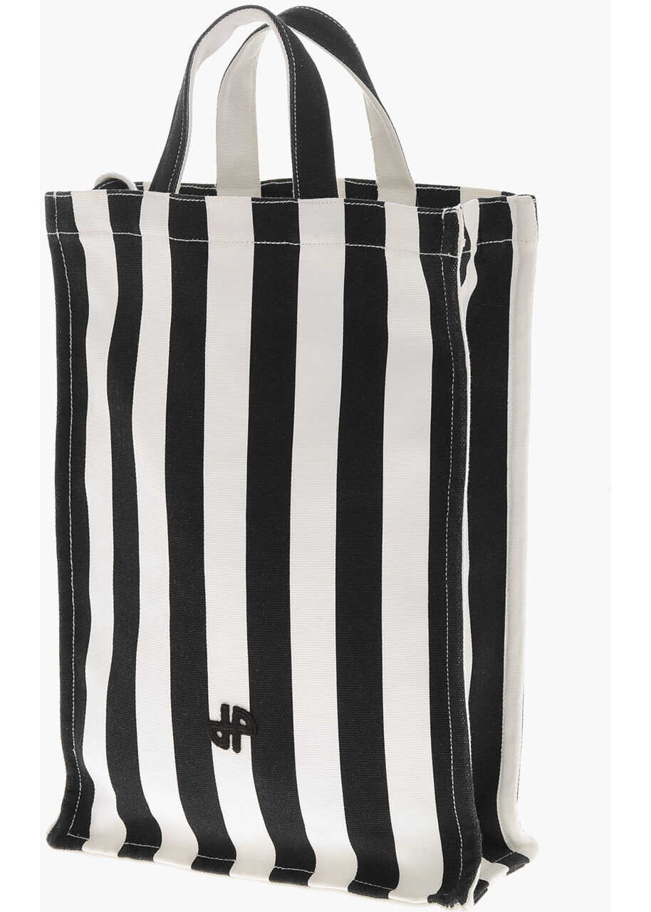 Genti de mana Patou Canvas Tote Bag With Awning Stripe Motif Black & White Femei (BM 19707947) 2