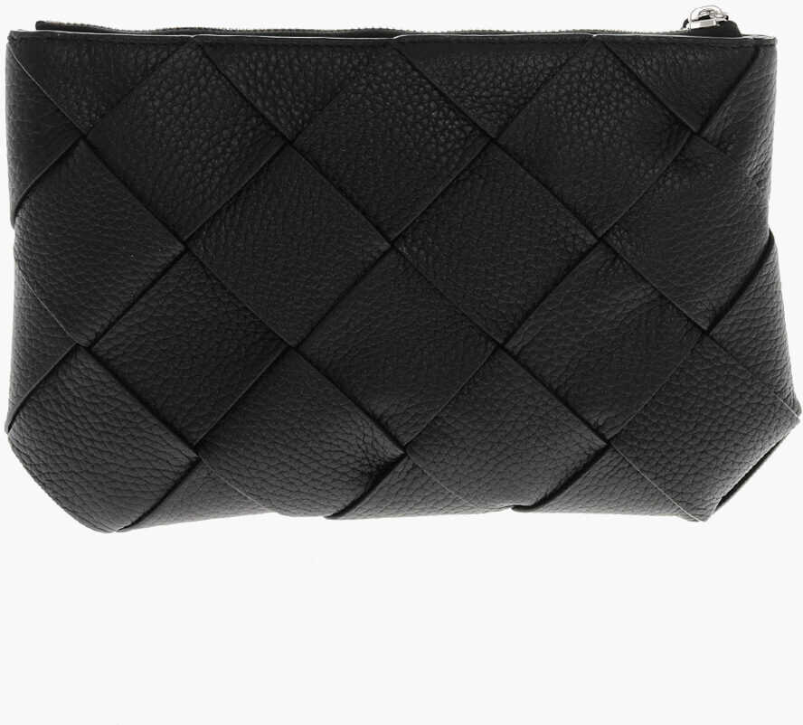 Genti de mana Bottega Veneta Braided Leather Pouch With Zip Black Barbati (BM 19707950) 2