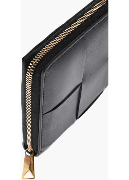 Portofele Bottega Veneta Braided Leather Card Holder With Zip Black Femei (BM 19708166) 2