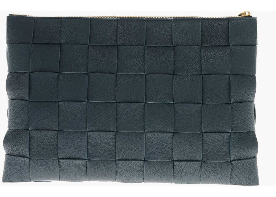 Genti de mana Bottega Veneta Braided Leather Pouch With Zip Midnight Blue Femei (BM 19708178) 2