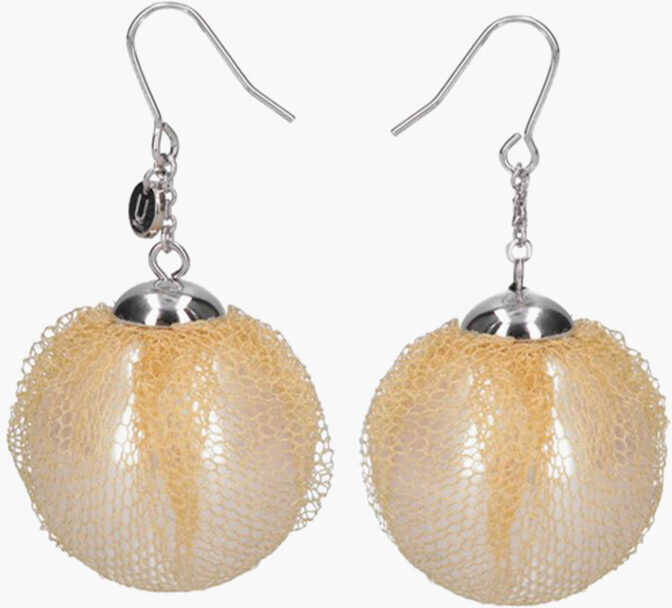 Cercei UNDERCOVER Resin Pearl Earrings With Tulle Detail Yellow Femei (BM 19708202) 2