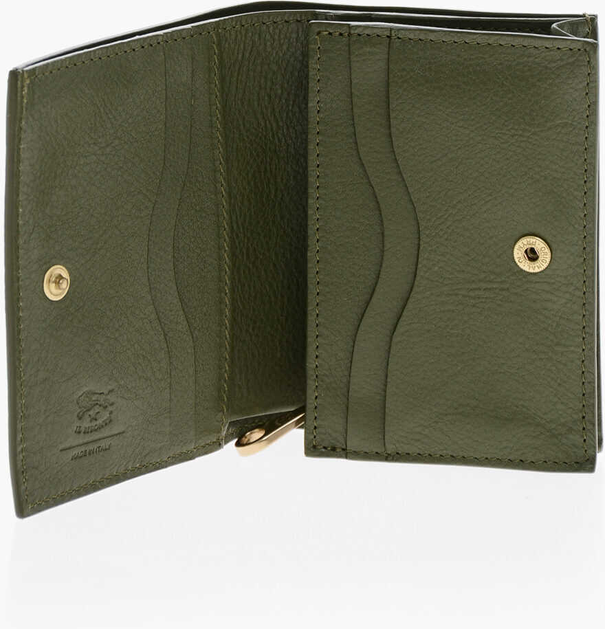 Portofele IL BISONTE Textured Leather Wallet With Zip Green Femei (BM 19708205) 3