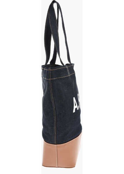 Genti de mana A.P.C. Denim Tote Bag With Leather Bottom And Printed Logo Blue Femei (BM 19708361) 2