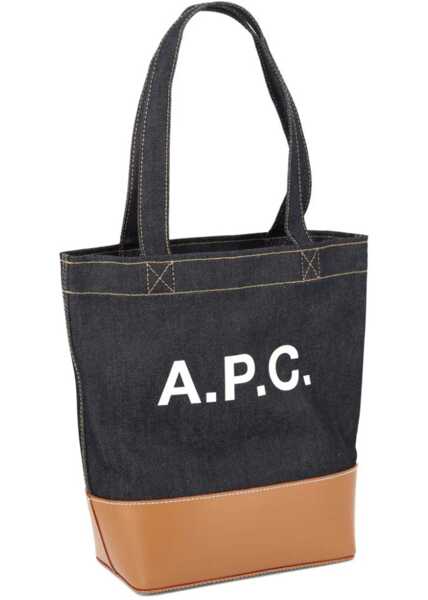 Genti de mana A.P.C. Denim Tote Bag With Leather Base And Printed Logo Blue Femei (BM 19708361) 5