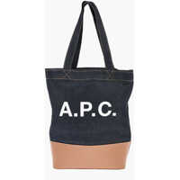 Genti de mana Denim Tote Bag With Leather Bottom And Printed Logo Femei