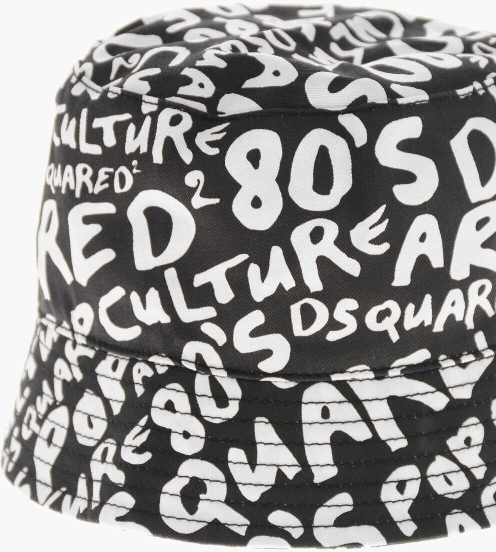 Caciuli DSQUARED2 All-Over Logoed Bucket Hat Black & White Baieti (BM 19708373) 2