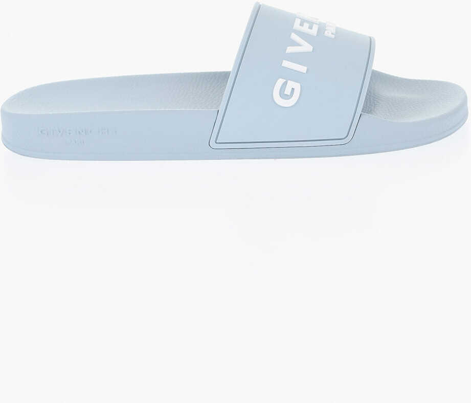Sandale fara toc Givenchy Rubber Slides With Embossed Logo Light Blue Femei (BM 19708376) 3