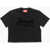 Diesel Crew Neck Cotton T-Shirt With Flocked Logo Black