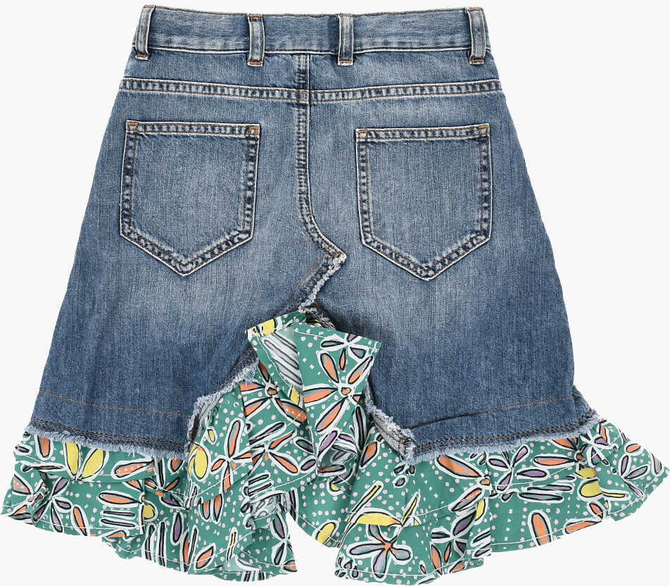 Fuste Marni Denim Skirt With Patterned Poplin Detail Blue Fete (BM 19708400) 2