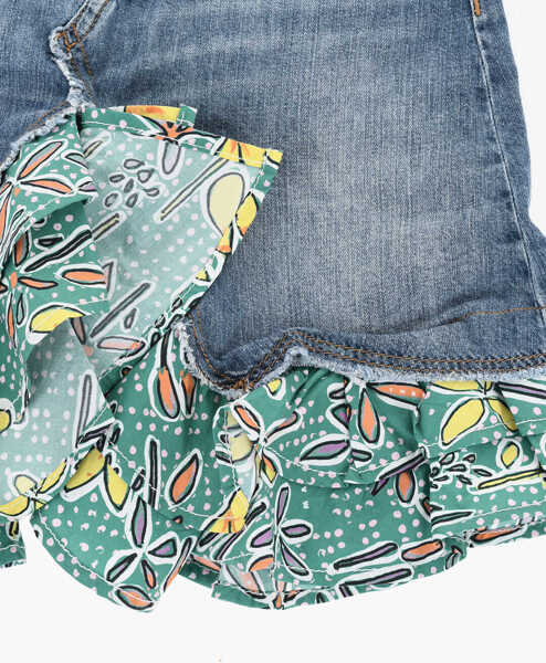 Fuste Marni Denim Skirt With Patterned Poplin Detail Blue Fete (BM 19708400) 3