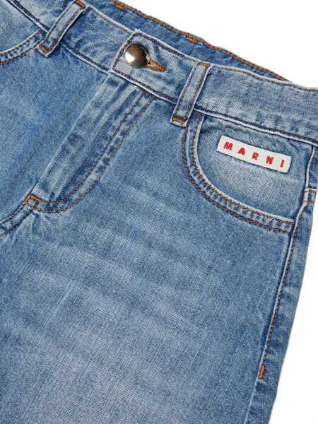 Fuste Marni Denim Skirt With Patterned Poplin Detail Blue Fete (BM 19708400) 4