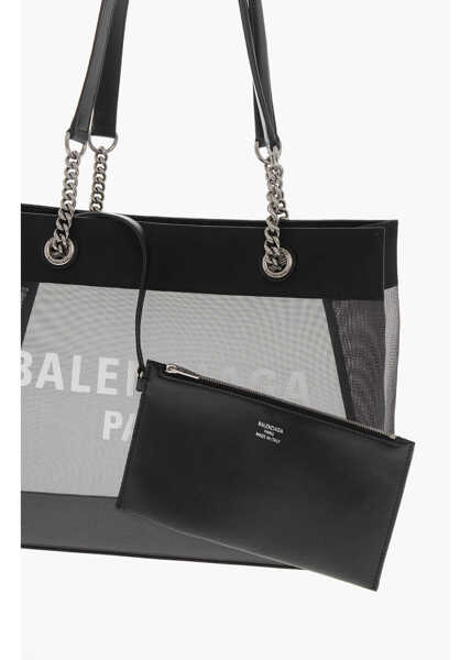 Genti de mana Balenciaga Semi-Sheer Tote Bag With Leather Details Black Femei (BM 19708403) 3