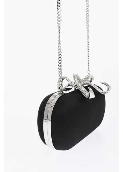 Genti plic Self-Portrait Satin Bow Rigid Clutch With Rhinestones Black Femei (BM 19708448) 3