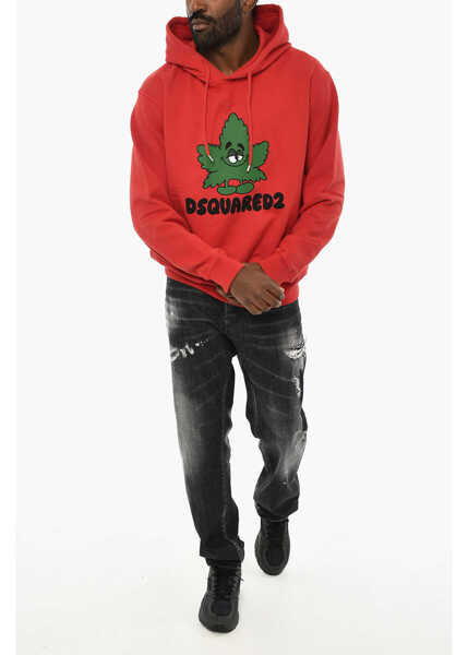 Bluze de trening DSQUARED2 Cotton Hoodie With Print Red Barbati (BM 19708454) 4