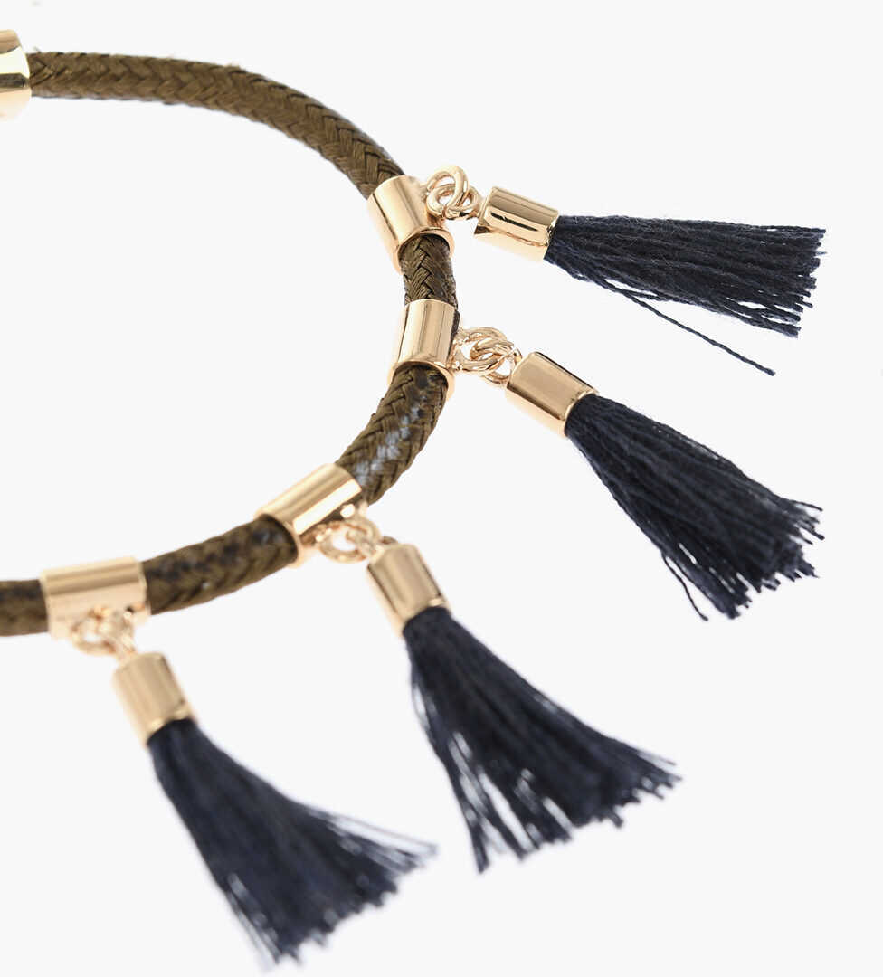 Bratari Chloe Rope Bracelet With Tassels And Golden Metal Details Military Green Femei (BM 19708472) 2