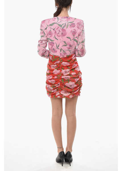 Rochii scurte ROTATE Birger Christensen Floral Patterned Draped Dress With Sequins Pink Femei (BM 19708553) 2