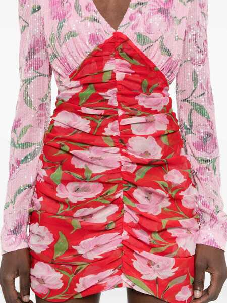 Rochii scurte ROTATE Birger Christensen Draped Floral-Print Dress With Sequins Pink Femei (BM 19708553) 5