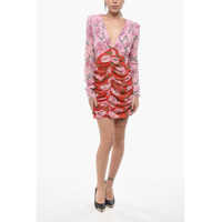 Rochii scurte Floral Patterned Draped Dress With Sequins Femei