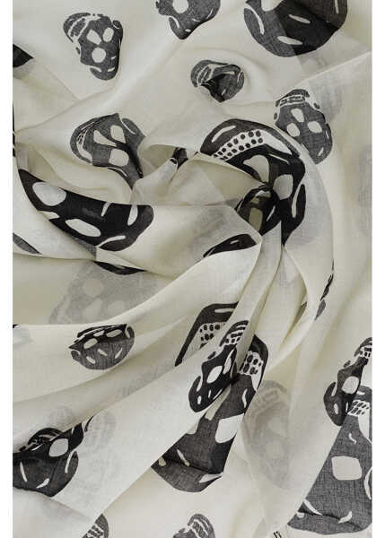 Esarfe Alexander McQueen Silk Blend Skull Foulard With Fringed Hems White Barbati (BM 19708562) 2