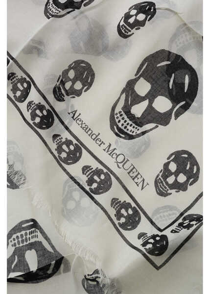 Esarfe Alexander McQueen Silk Blend Skull Foulard With Fringed Hems White Barbati (BM 19708562) 3