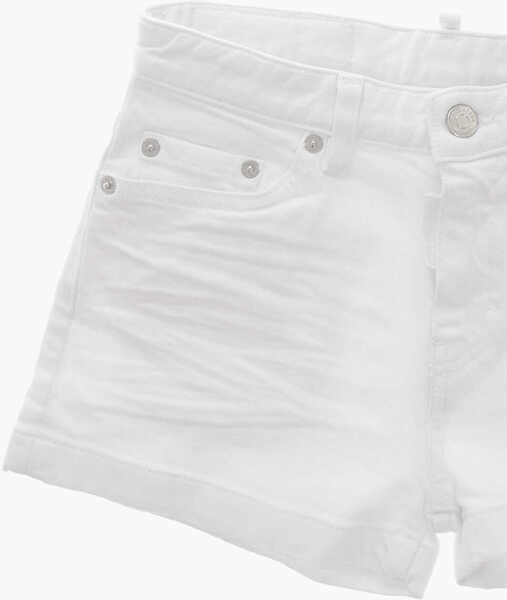 Pantaloni scurti DSQUARED2 White Bull Light Wash Shorts With Logo Button White Baieti (BM 19708571) 2