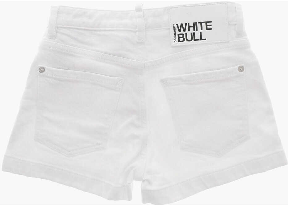 Pantaloni scurti DSQUARED2 White Bull Light Wash Shorts With Logo Button White Baieti (BM 19708571) 3