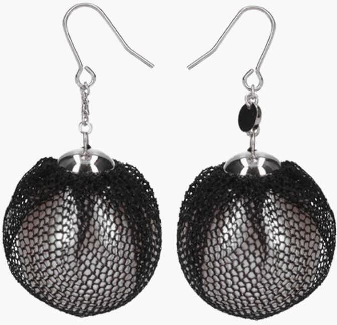 Cercei UNDERCOVER Resin Pearl Earrings With Tulle Detail Black Femei (BM 19708601) 2