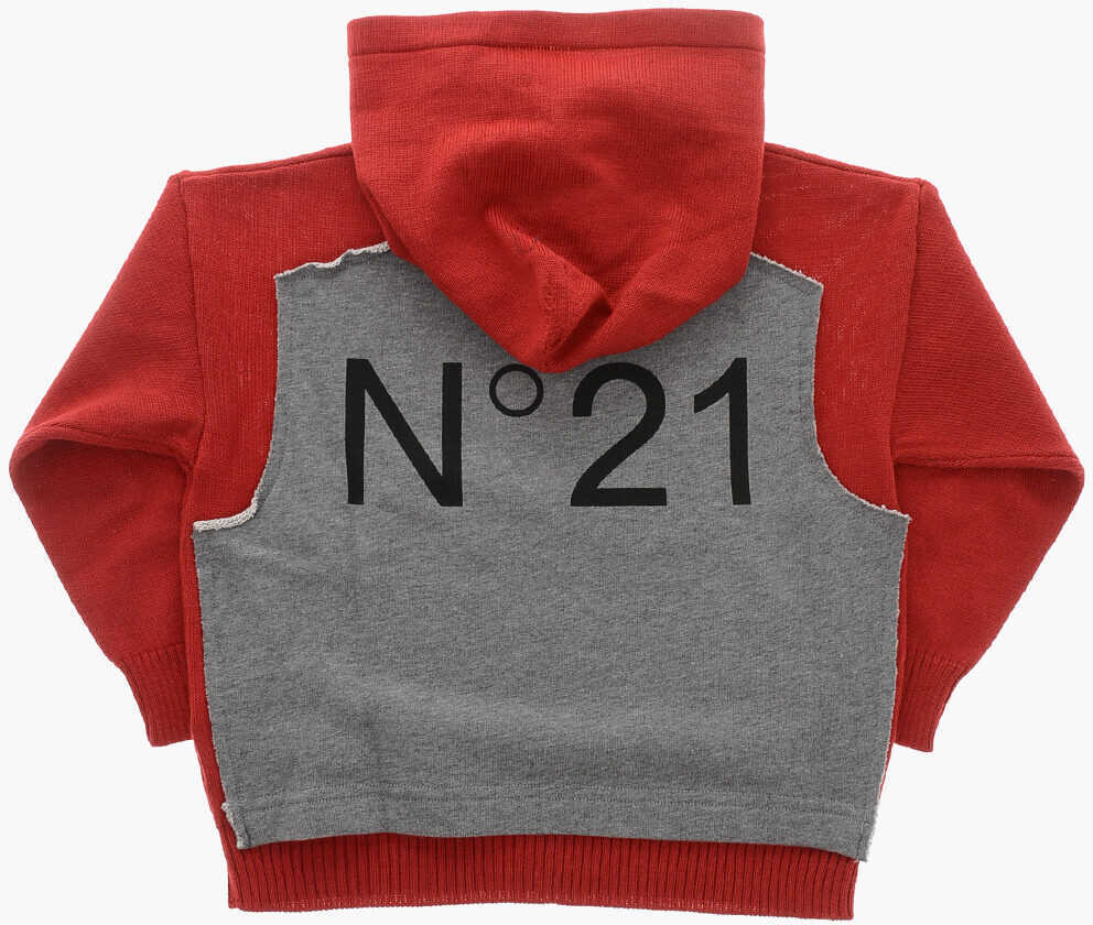 Pulovere N21 Kids Wool Blend Hooded Sweater With Jersey Detail Red Fete (BM 19708613) 3