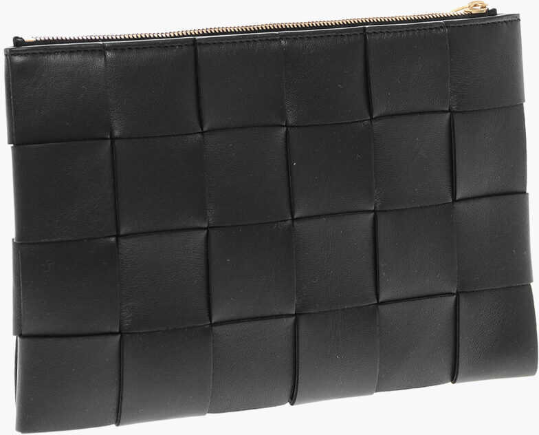 Genti plic Bottega Veneta Braided Leather Clutch With Zip Black Femei (BM 19708670) 2