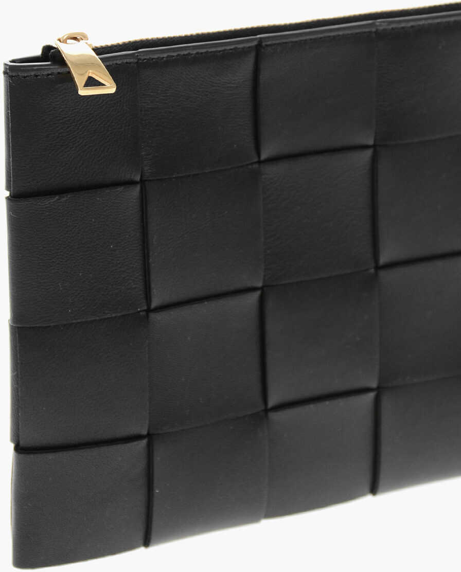 Genti plic Bottega Veneta Braided Leather Clutch With Zip Black Femei (BM 19708670) 3