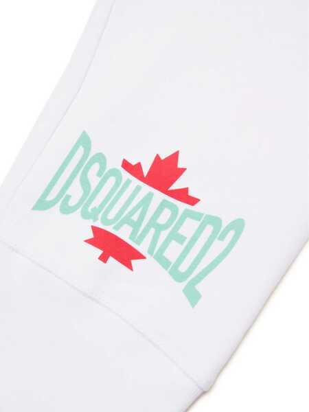Pantaloni de trening DSQUARED2 Cropped-Fit Cotton Fleece Joggers With Logo Print White Baieti (BM 19708673) 4