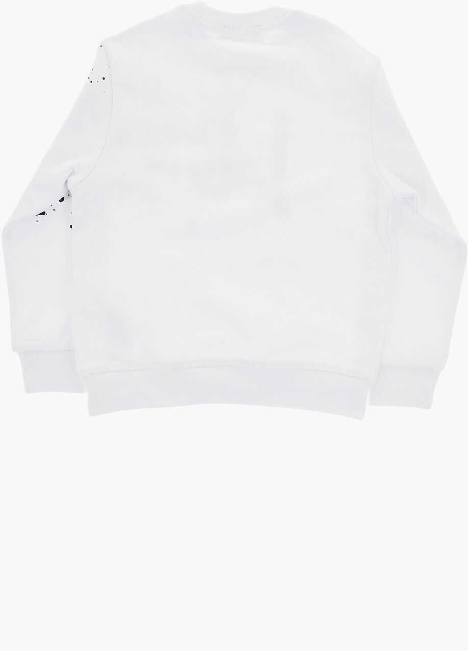 Bluze de trening DSQUARED2 Icon Solid Color Crew-Neck Sweatshirt With Paint Effect Deta White Baieti (BM 19708676) 3