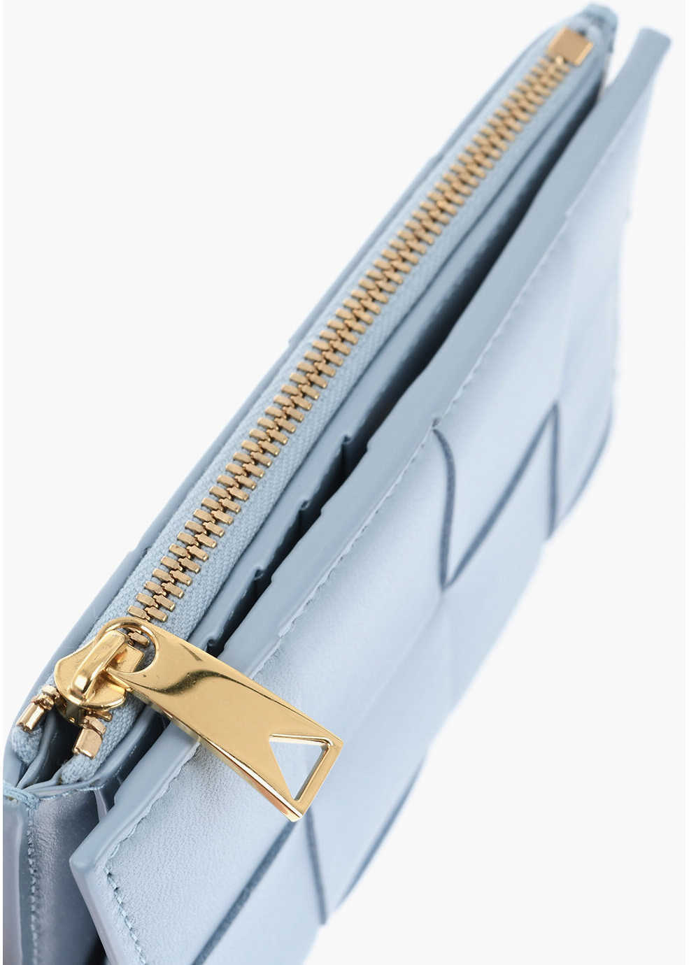 Portofele Bottega Veneta Braided Leather Wallet With Zip Light Blue Femei (BM 19708694) 3