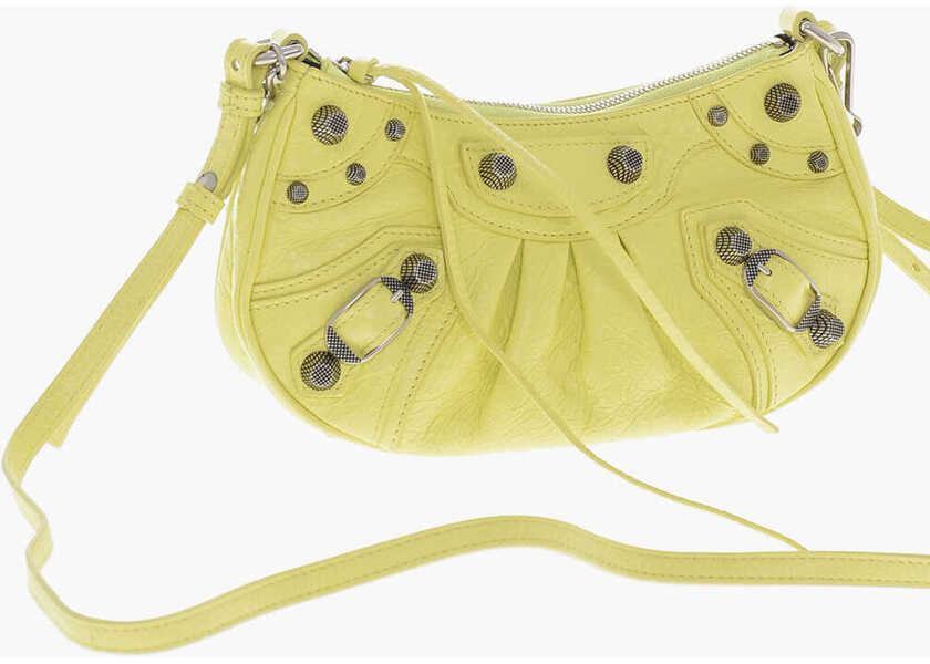 Genti de umar Balenciaga Crinkled Leather Le Cagole Mini Shoulder Bag With Metal Deta Yellow Femei (BM 19708733) 3