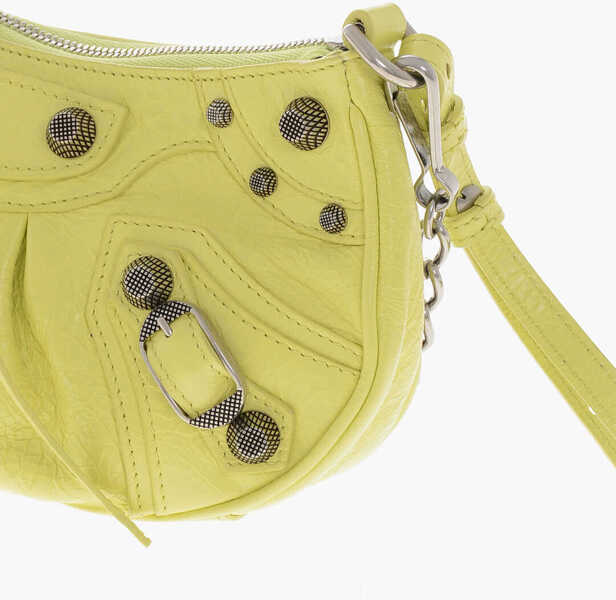 Genti de umar Balenciaga Crinkled Leather Le Cagole Mini Shoulder Bag With Metal Deta Yellow Femei (BM 19708733) 4