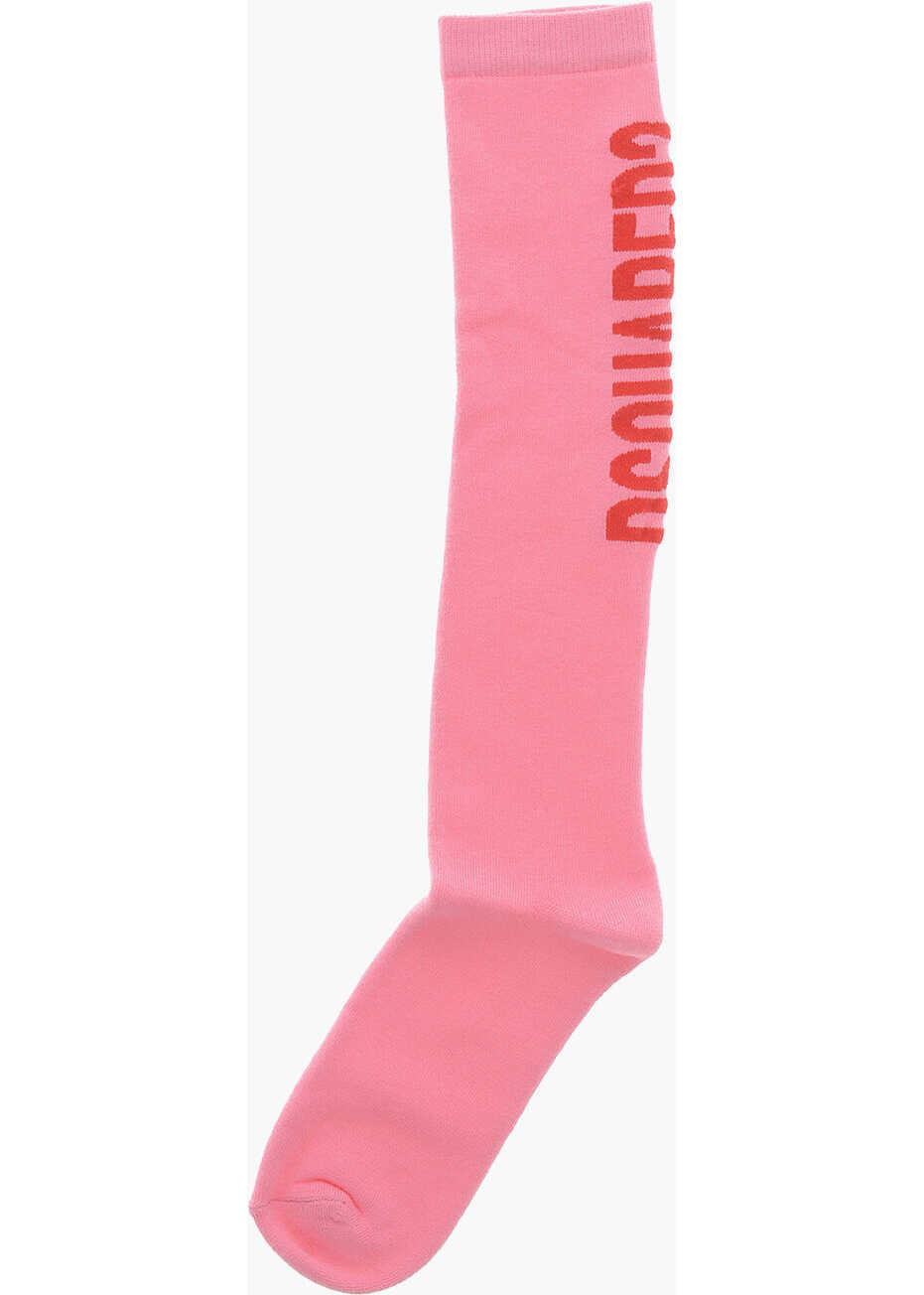 Sosete DSQUARED2 Long Cotton Socks With Contrast Logo Pink Fete (BM 19708892) 3