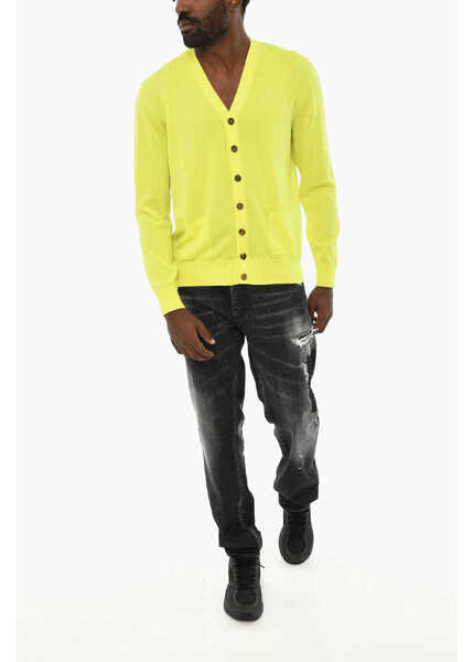 Cardigane DSQUARED2 Virgin Wool V-Neck Cardigan Yellow Barbati (BM 19708910) 4