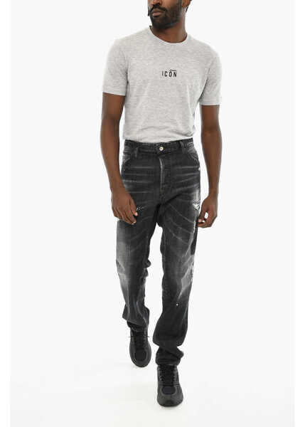 Blugi drepti DSQUARED2 High Waisted Vintage Effect Jeans Black Barbati (BM 19708913) 3