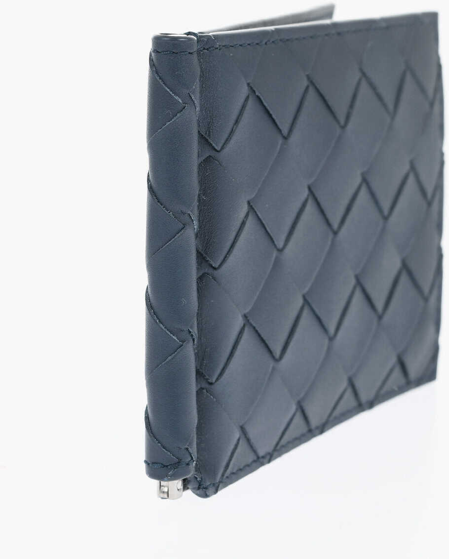 Portofele Bottega Veneta Braided Letaher Wallet With Money Clip Blue Barbati (BM 19708925) 2