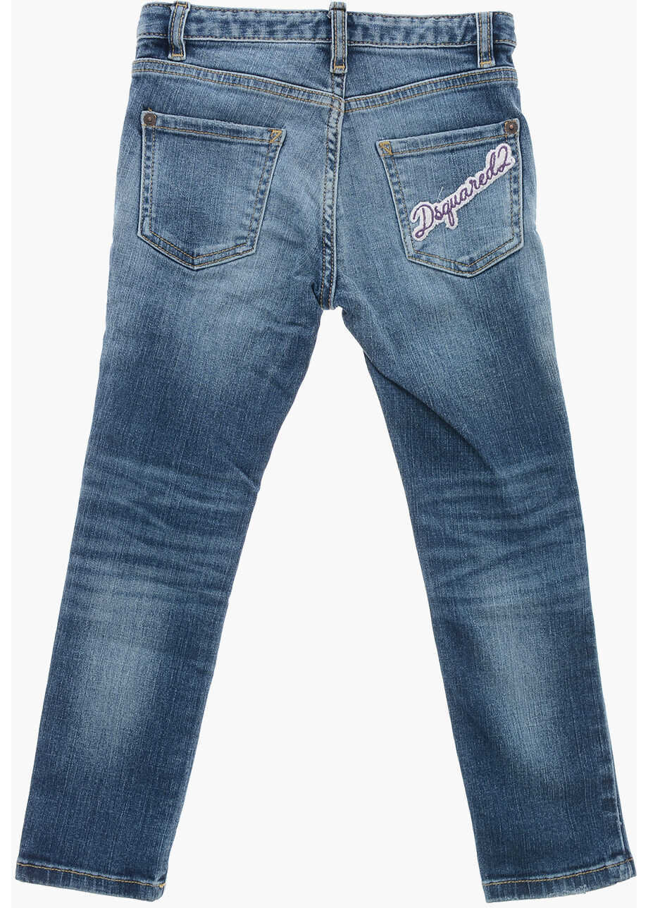 Blugi drepti DSQUARED2 Stonewashed Jeans With Logoed Buttons Blue Baieti (BM 19709027) 3