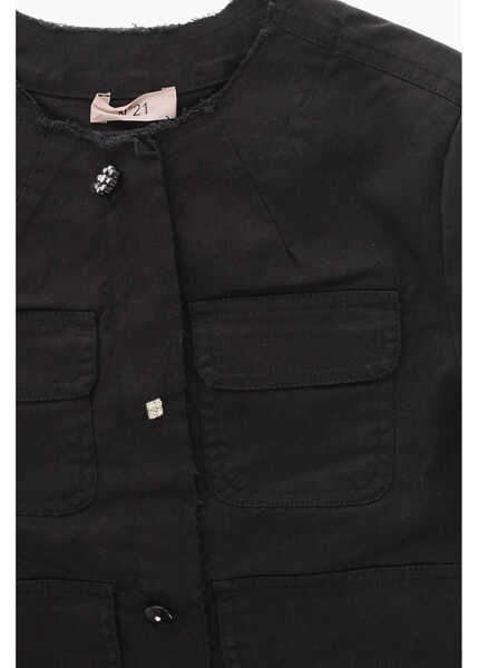 Jachete N21 Kids Cotton Blend Utility Jacket With Jewel Button Black Fete (BM 19709036) 2