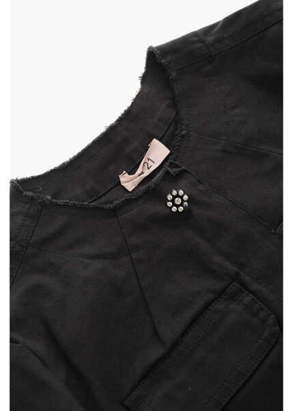 Jachete N21 Kids Cotton Blend Utility Jacket With Jewel Button Black Fete (BM 19709036) 4