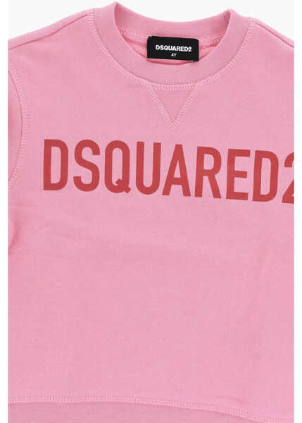 Bluze de trening DSQUARED2 Brushed Cotton Crew-Neck Sweatshirt With Printed Logo Pink Baieti (BM 19709045) 2