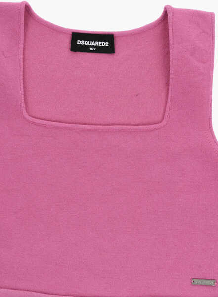 Bluze DSQUARED2 Solid-Colored Crop Top With A Square Neckline Pink Baieti (BM 19709084) 2