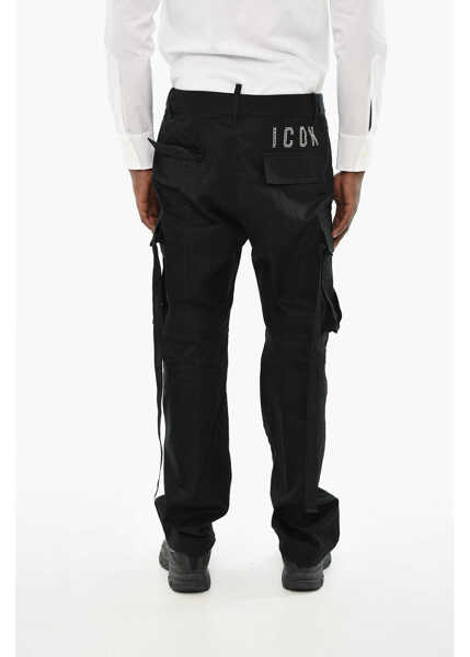 Pantaloni casual DSQUARED2 Icon Solid Color Cotton Cargo Pants Black Barbati (BM 19709090) 2