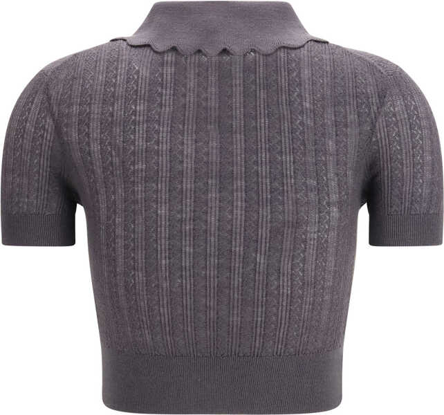 Pulovere casual Self-Portrait Cropped Top with a scalloped collar with floral embroidery GREY Femei (BM 19709378) 2